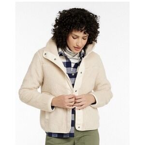 NWT LL Bean Sherpa Fleece Jacket Women L Snap Up Outdoor  Coat Natural  $120